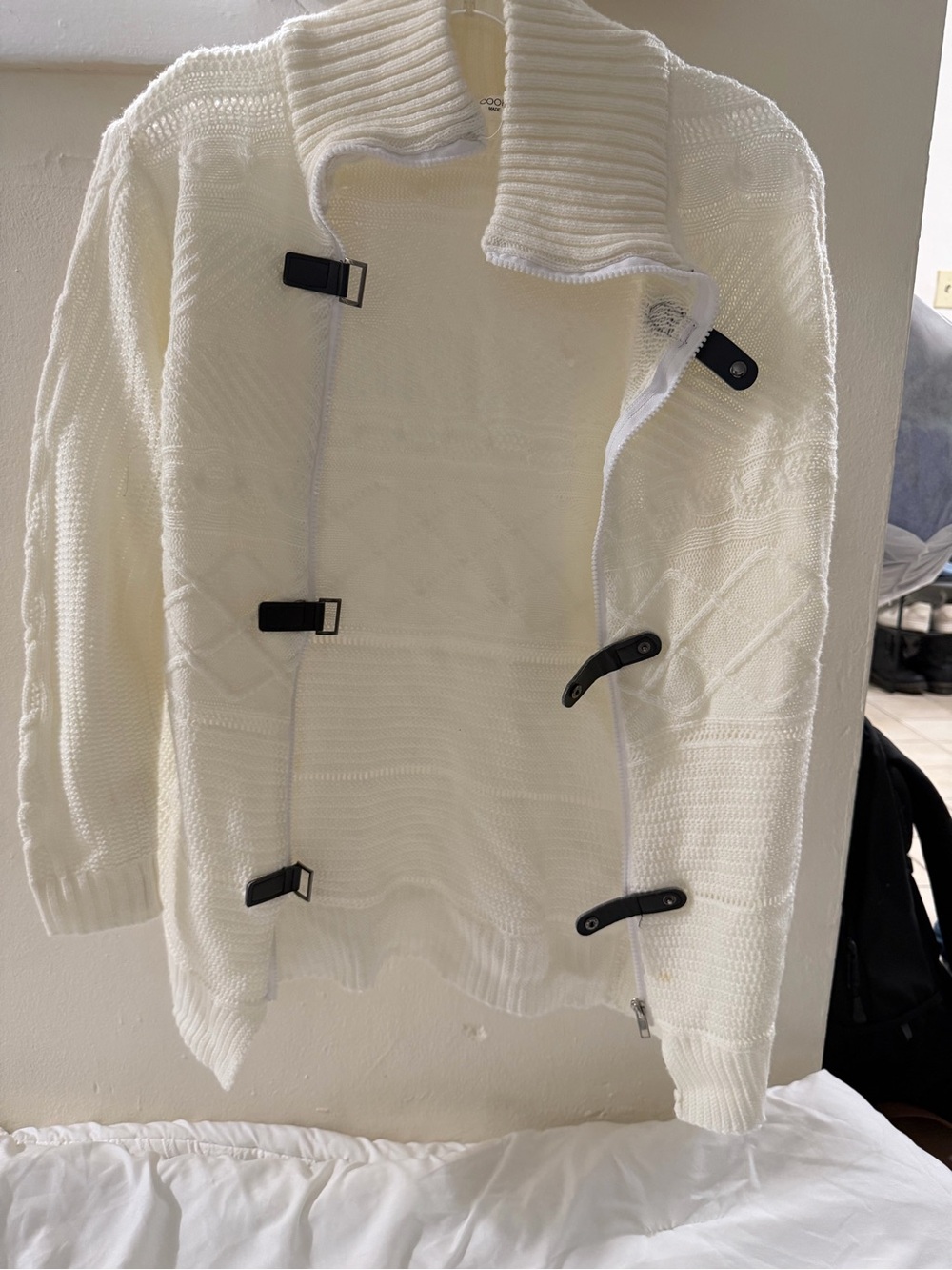 Cream Knit Toggle Cardigan Sweater